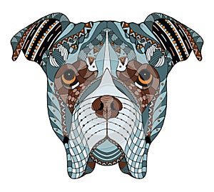 Boxer dog head zentangle stylized, vector, illustration, freehand pencil, hand drawn, pattern. Zen art. Ornate vector. Lace. Colo