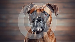 Boxer dog portrait close up. Boxer dog. Horizontal banner poster background. Copy space. Photo texture AI generated