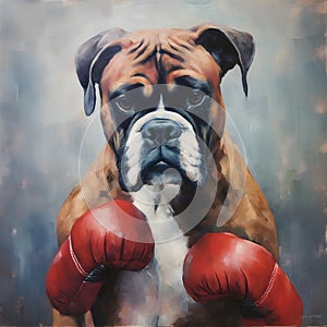 A boxer dog wearing boxing gloves exudes strength, playfulness, and charm