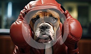 Boxer Dog Wearing Red Boxing Glove