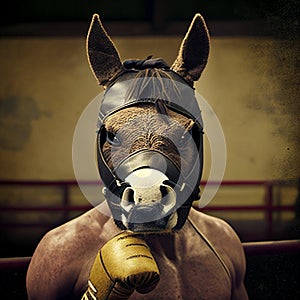 boxer with a donkey face in boxing ring image photo