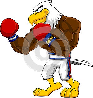 Boxer Eagle Cartoon Character In Boxing Gloves Standing