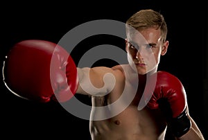 Boxer extending his right jab photo