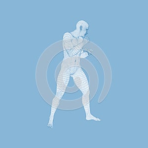 Boxer. Fighting Man. 3D Model of Man. Polygonal Design. Sport Symbol. Vector Illustration