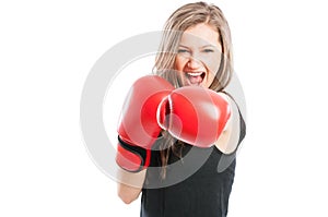 Boxer girl screaming for joy