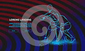 Boxer has hit and the opponent falls in knockout. Vector Sport Background for Landing Page Template