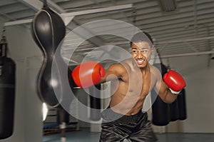 Boxer Hitting Punch Bag In Red Gloves