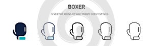 Boxer icon in filled, thin line, outline and stroke style. Vector illustration of two colored and black boxer vector icons designs