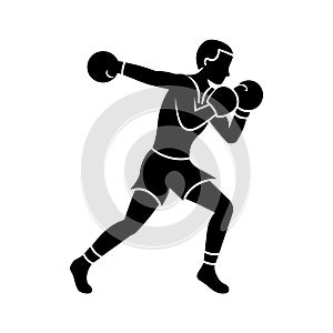 Boxer Punching Vector Silhouette Isolated on White Background
