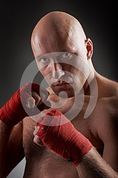Boxer with red handwraps
