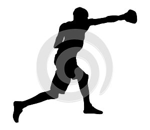 Boxer in ring silhouette. Training sparing boxing. Muscle sportsman work out.