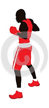 Boxer in ring vector illustration. Strong Afro American fighter.