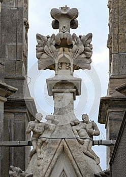 Boxer sculpture rooftop, Milan Cathedral or Duomo di Milano, the cathedral church of Milan, Lombardy, Italy.