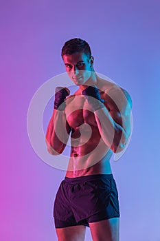 Boxer. Sports cover for a motivational video on the streaming platform. Boxing concept. Sportsman muay thai boxer