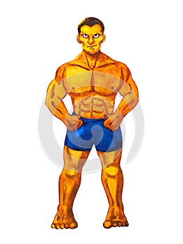 Boxer strong man sport fighter gym training fitness athlete art cartoon character logo symbol watercolor painting illustration