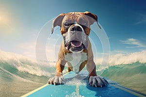 Boxer Surfer: Happy Dog Rides the Waves with Style and a Smile - Generative AI