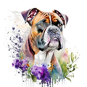 Boxer watercolor clipart on white background