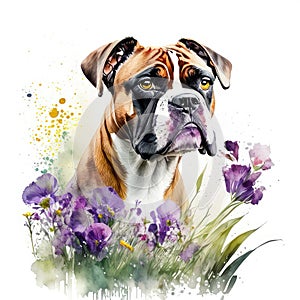 Boxer watercolor clipart on white background