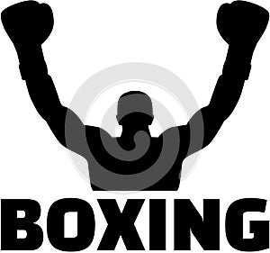 Boxer winning silhouette with word