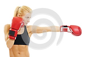 Boxer woman with red boxing gloves