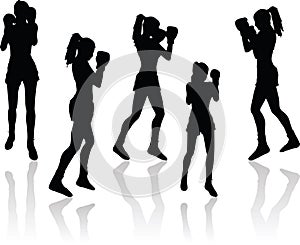 Boxer woman vector silhouette