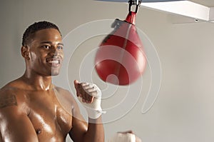 Boxer Working Out At Gym