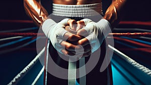 A boxer wraps tape around his hands, close-up, symbolizing support and training in the Olympic sport. Generated AI