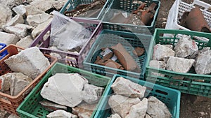 Boxes with archaeological finds in Sagalassos, Turkey