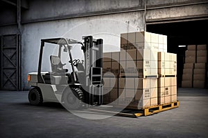 Boxes being loaded onto a forklift. AI