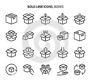 Boxes, bold line icons