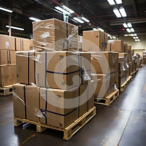 Boxes and cardboard in storage warehouses for export and import expeditions