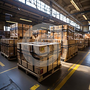 Boxes and cardboard in storage warehouses for export and import expeditions photo