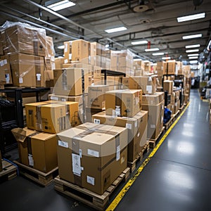 Boxes and cardboard in storage warehouses for export and import expeditions photo