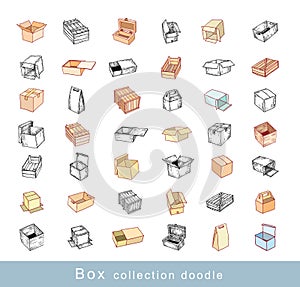 boxes collection, doodles set. vector illustration.