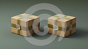 Boxes for delivering products or storing them - 3D render modern illustration of a carton package. Closed and open brown