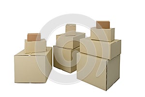 Boxes in different sizes stacked boxes isolated on white backgro