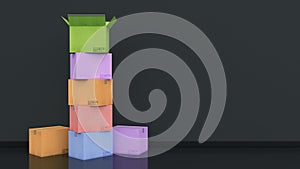 Boxes in empty room 3D