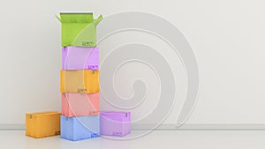 Boxes in empty room 3D