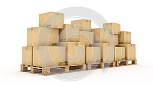 Boxes in empty room 3D