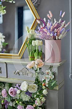 Boxes with flowers in Floral interior