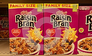 Boxes of Kellogg`s Raisin Bran Cereal