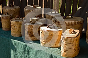 Boxes made from birchbark photo