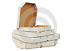 Boxes made of cardboard on a white background. Boxes are for pizza storage