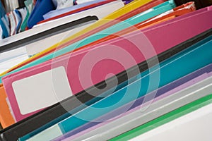 Boxes of multi-colored folders