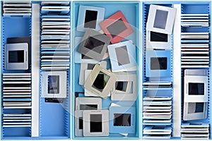Boxes with old dusty slides