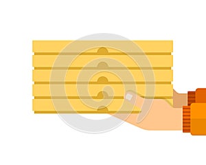 Boxes of pizza in the hands of a courier vector flat isolated