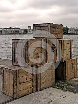 Boxes ready for shipment in Amsterdam harbor