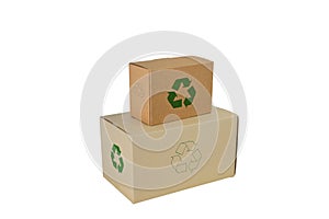 Boxes with Recycle Sign in different sizes stacked boxes isolate