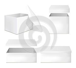 Set of blank white packaging boxes.