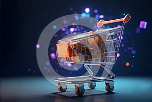 Boxes in a shopping cart, copy space. Dropshipping concept